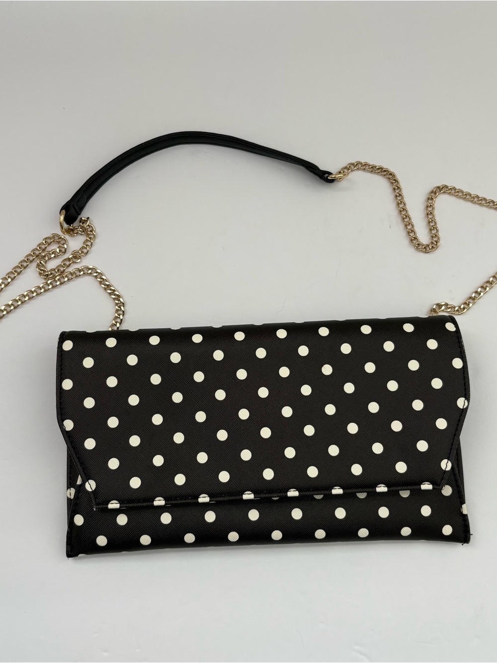 Talbots Black and White Polka Dot Chain Shoulder Clutch